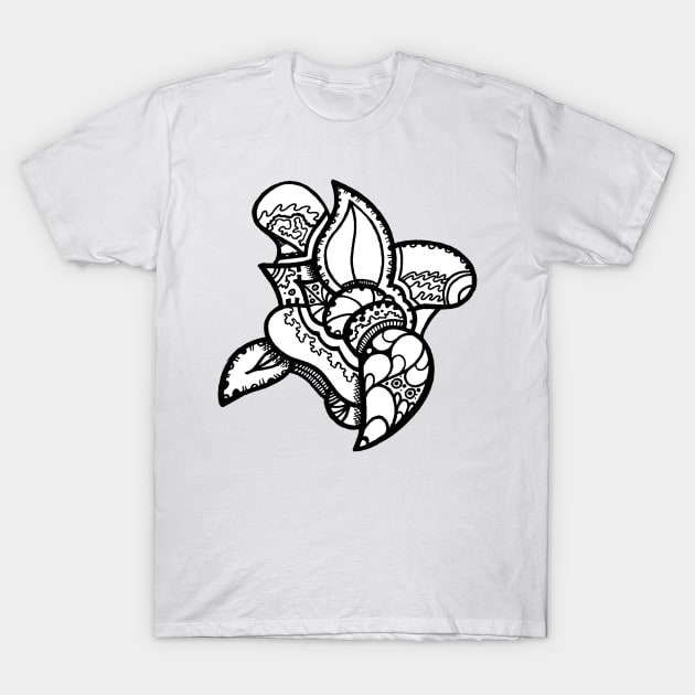 Flower with Leaves Doodle Art T-Shirt by VANDERVISUALS